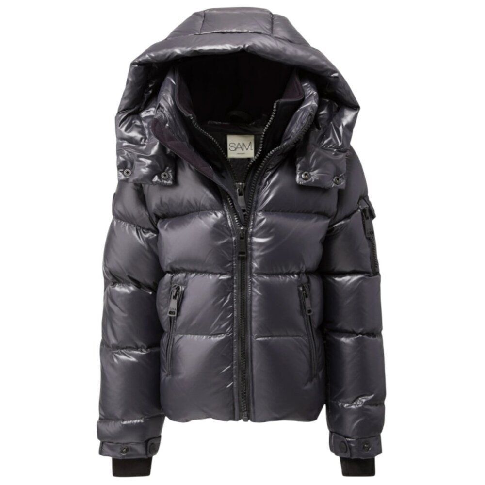 Authentic SAM. NYC Boys Glacier Steel Quilted Down Jacket with Hood Size 12